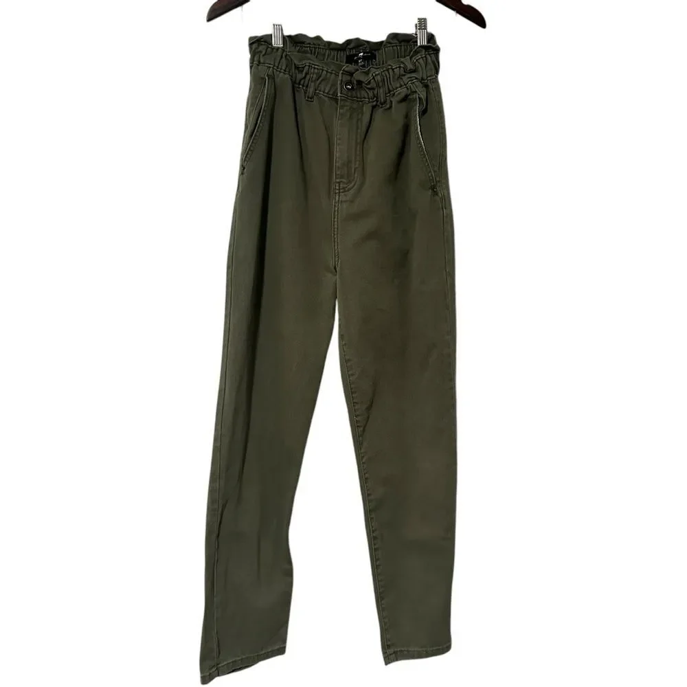 7 for all Man Kind Military Olive Green Cotton Paper bag‎ style Pants Sz 27 - Picture 5 of 10